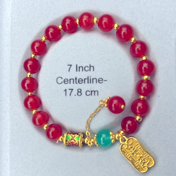 RETRO SYNTHETIC RED AGATE LUCKY BRACELET - Picture 4 of 4